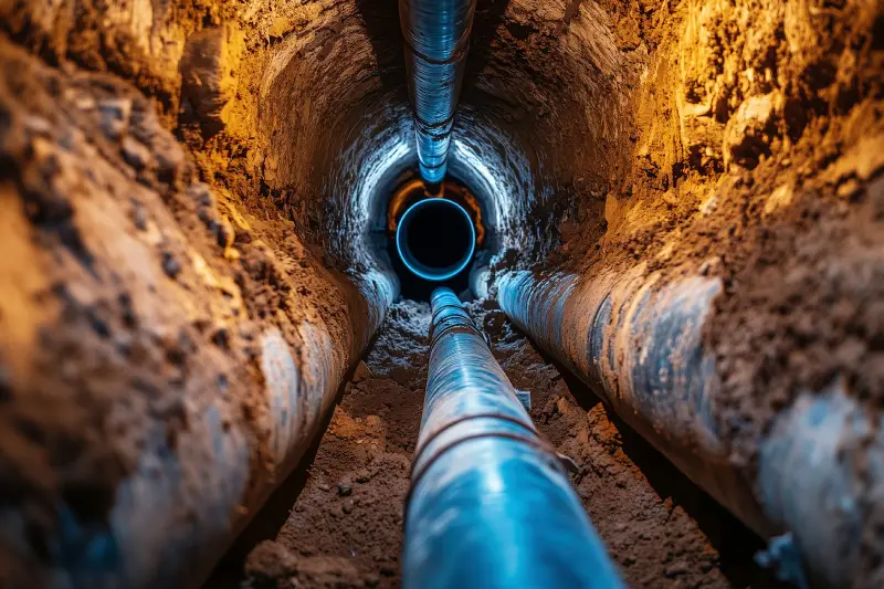 Pipeline in the underground water supply system. Underground water supply system.